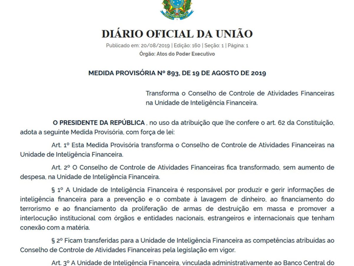 Clipping – Portal G1 – Governo publica MP que muda nome do Coaf e o transfere para o Banco Central