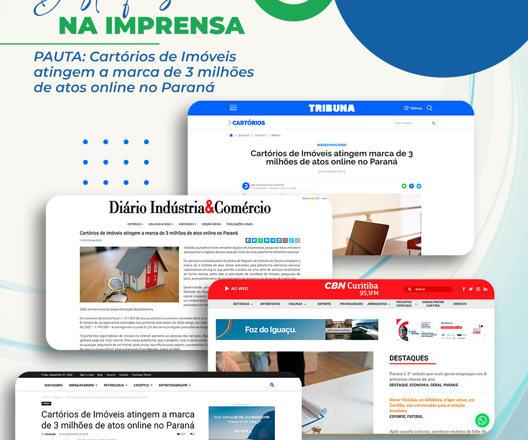 Pauta da Anoreg/PR sobre atos online feitos pelos Cartórios de Imóveis é destaque na imprensa